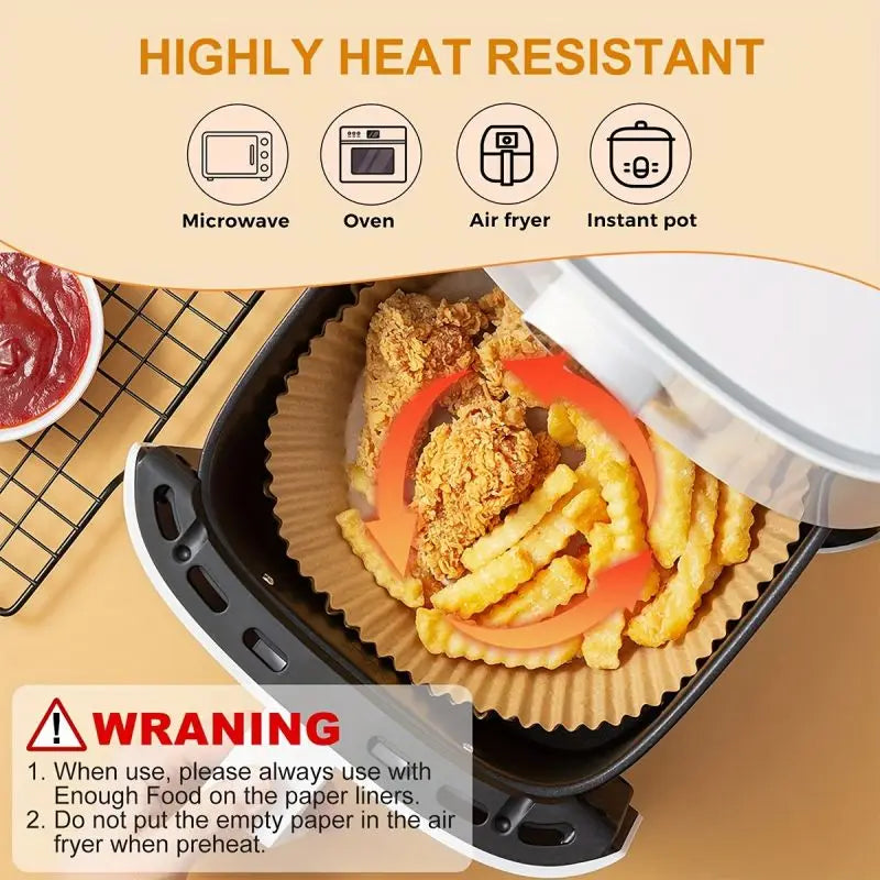 Air Fryer Disposable Paper Liners – Square & Round Non-Stick Baking Parchment Mats