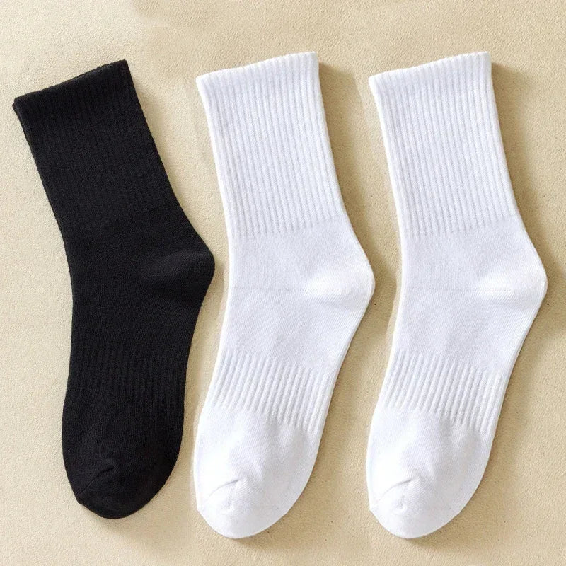 Men's Cotton Sports Socks | Soft Breathable Crew Socks for Everyday & Athletic Wear | Black & White