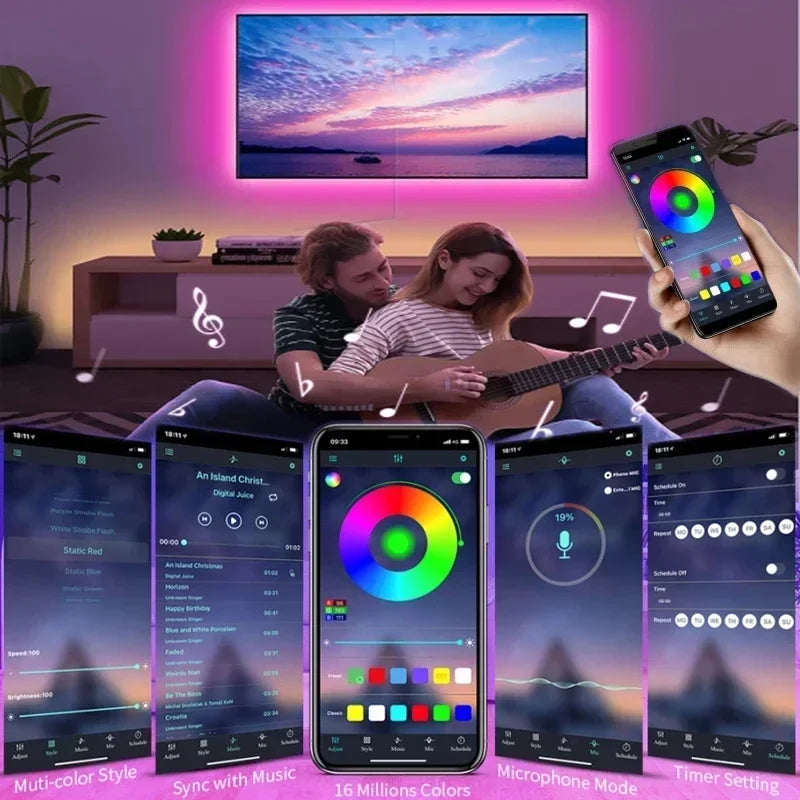 RGB LED Strip Lights — Bluetooth & WiFi Smart Color Changing Lights (1M–30M)
