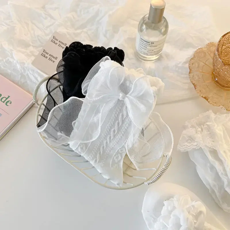 Kawaii Lace & Bow Ruffle Socks — Women's Cotton Stockings (6 Styles)