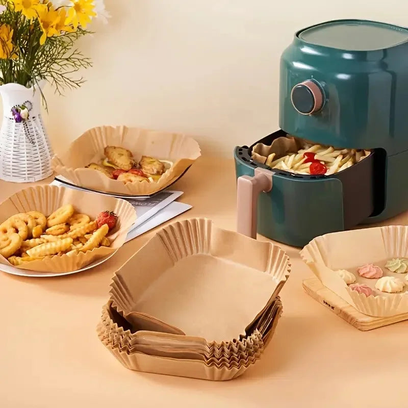 Air Fryer Disposable Paper Liners – Square & Round Non-Stick Baking Parchment Mats