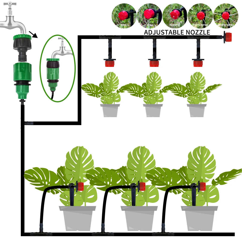Micro Drip Irrigation Kit – Automatic Watering System with Adjustable Drippers & Misting Nozzles (5M–20M)