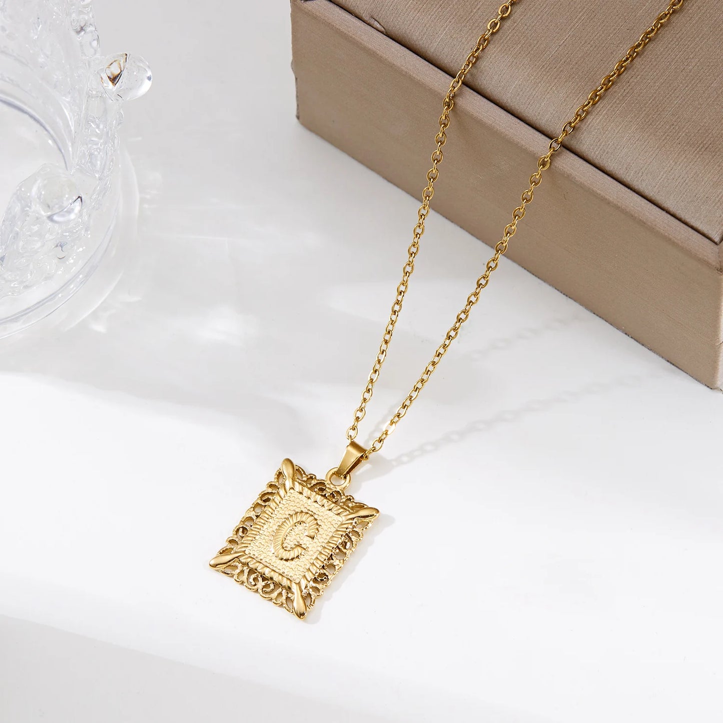 Gold Initial Letter Pendant Necklace – Stainless Steel Couple Jewelry