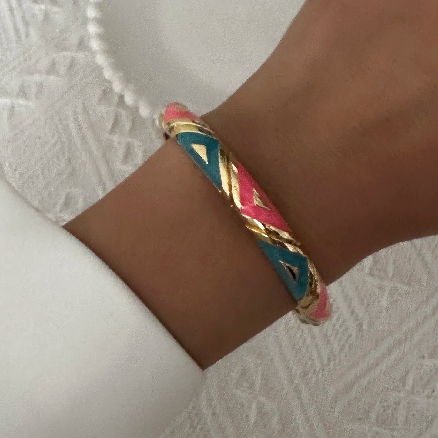 Enamel Flower Bracelet for Women | Retro Gold Plated Evil Eye Zircon Bangle