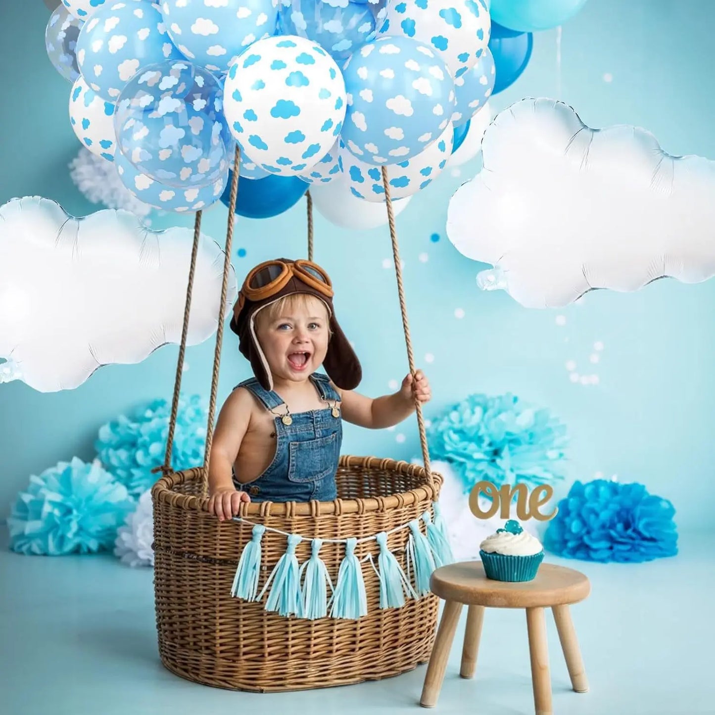 38 Pcs 12 inch White Blue Transparent Cloud Printed Latex Balloons Aluminum Foil Balloon birthday baby shower Party Decoration