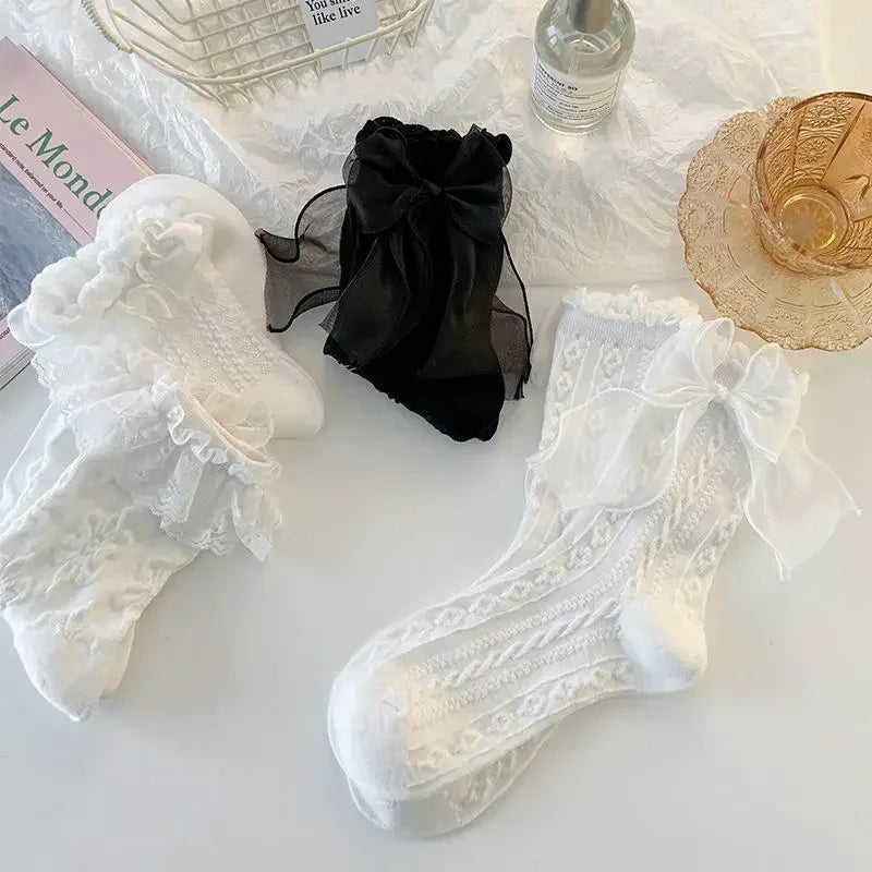 Kawaii Lace & Bow Ruffle Socks — Women's Cotton Stockings (6 Styles)