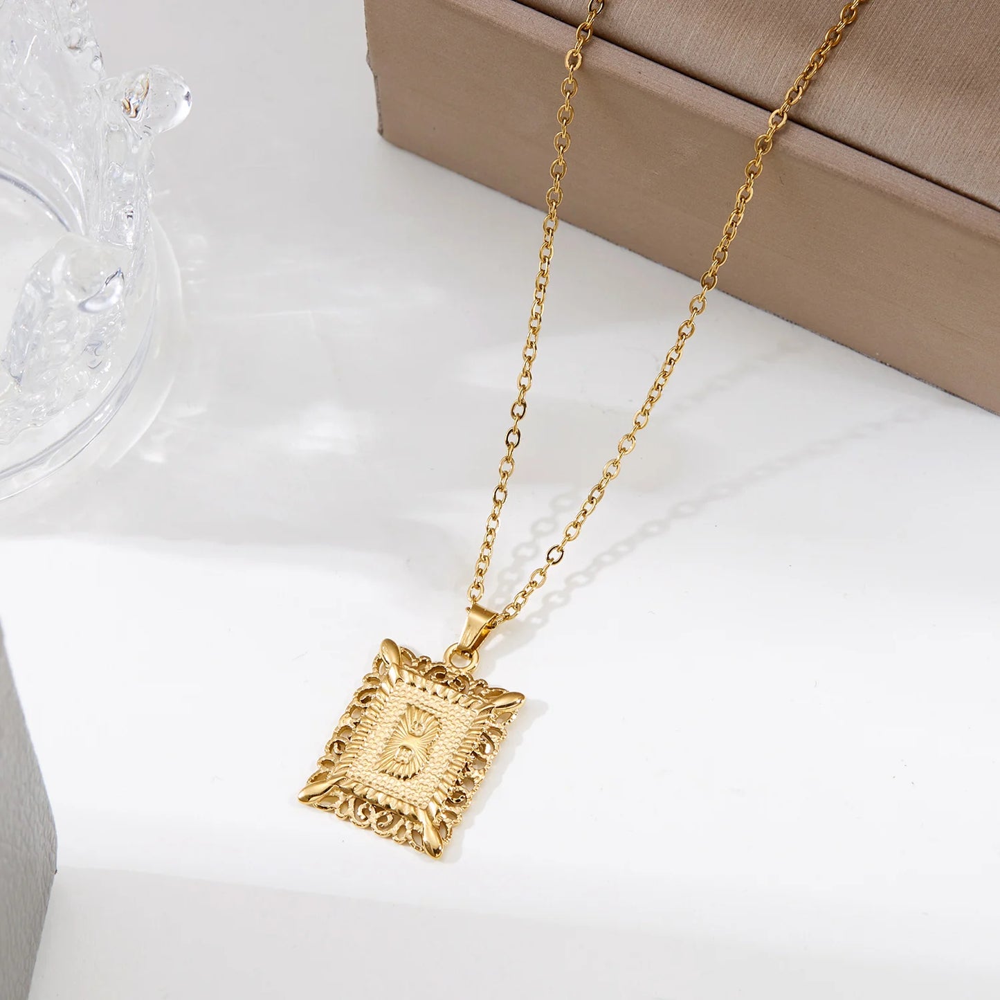 Gold Initial Letter Pendant Necklace – Stainless Steel Couple Jewelry