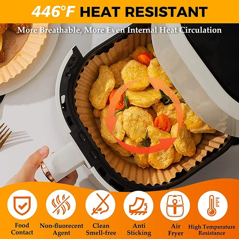 Air Fryer Disposable Paper Liners – Square & Round Non-Stick Baking Parchment Mats