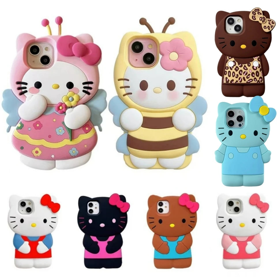 Sanrio Hello Kitty 3D Bow Phone Case – Cute Y2K Silicone Cover for iPhone 11–17 Pro Max