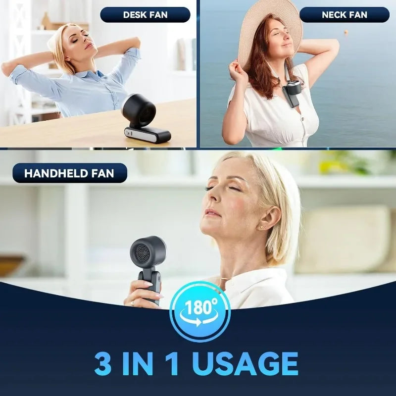 3-in-1 Portable Mini Fan – 5-Speed, 3600mAh Rechargeable, USB Charging