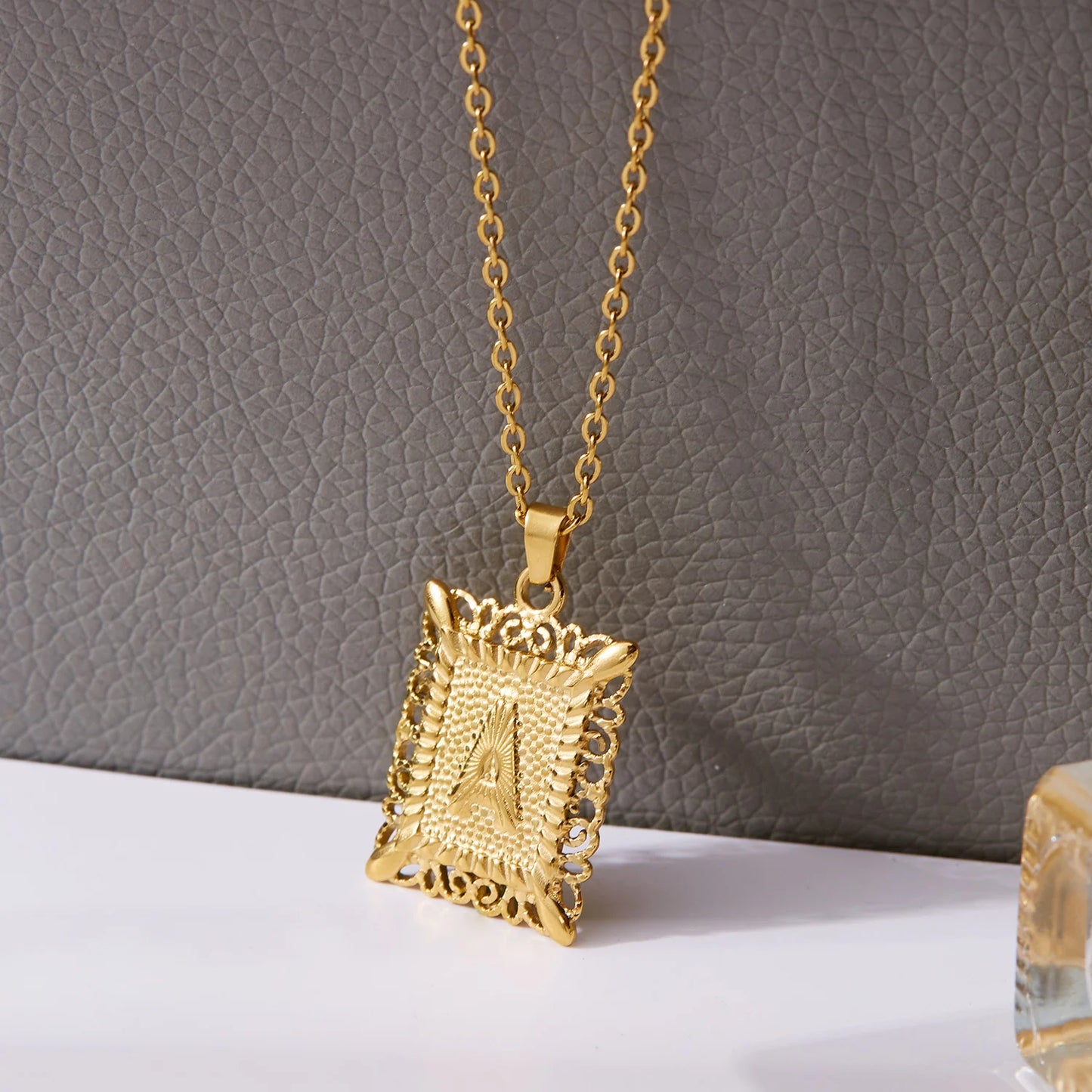 Gold Initial Letter Pendant Necklace – Stainless Steel Couple Jewelry