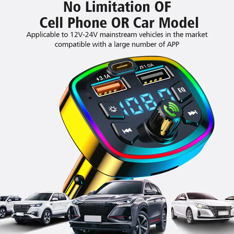 Car Bluetooth 5.0 FM Transmitter – Wireless Adapter, MP3 Player & Dual USB Fast Charger