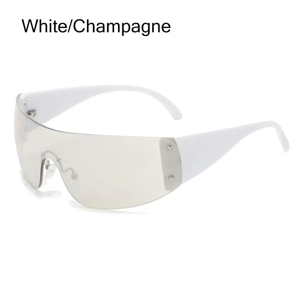 Y2K Rimless Punk Sunglasses — Wrap Around Goggle Shades for Women & Men