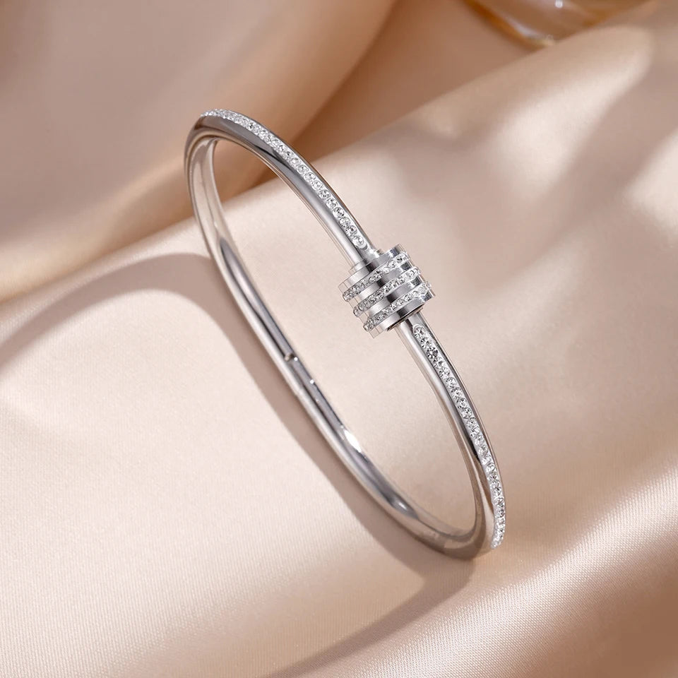Sparkling Zirconia Stackable Bangle Set – Non-Fading Stainless Steel Bracelets for Women