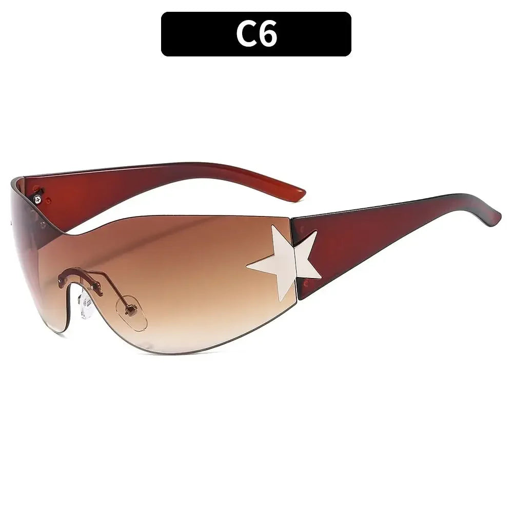 Y2K Rimless Punk Sunglasses — Wrap Around Goggle Shades for Women & Men