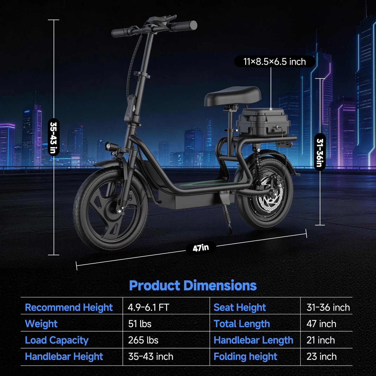 Folding Electric Scooter 500W — 48V 10.4AH Commuter Scooter with Seat & 27-Mile Range