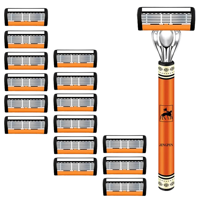 6-Layer Safety Razor Set for Men – Stainless Steel Shaver with Changeable Blade Head