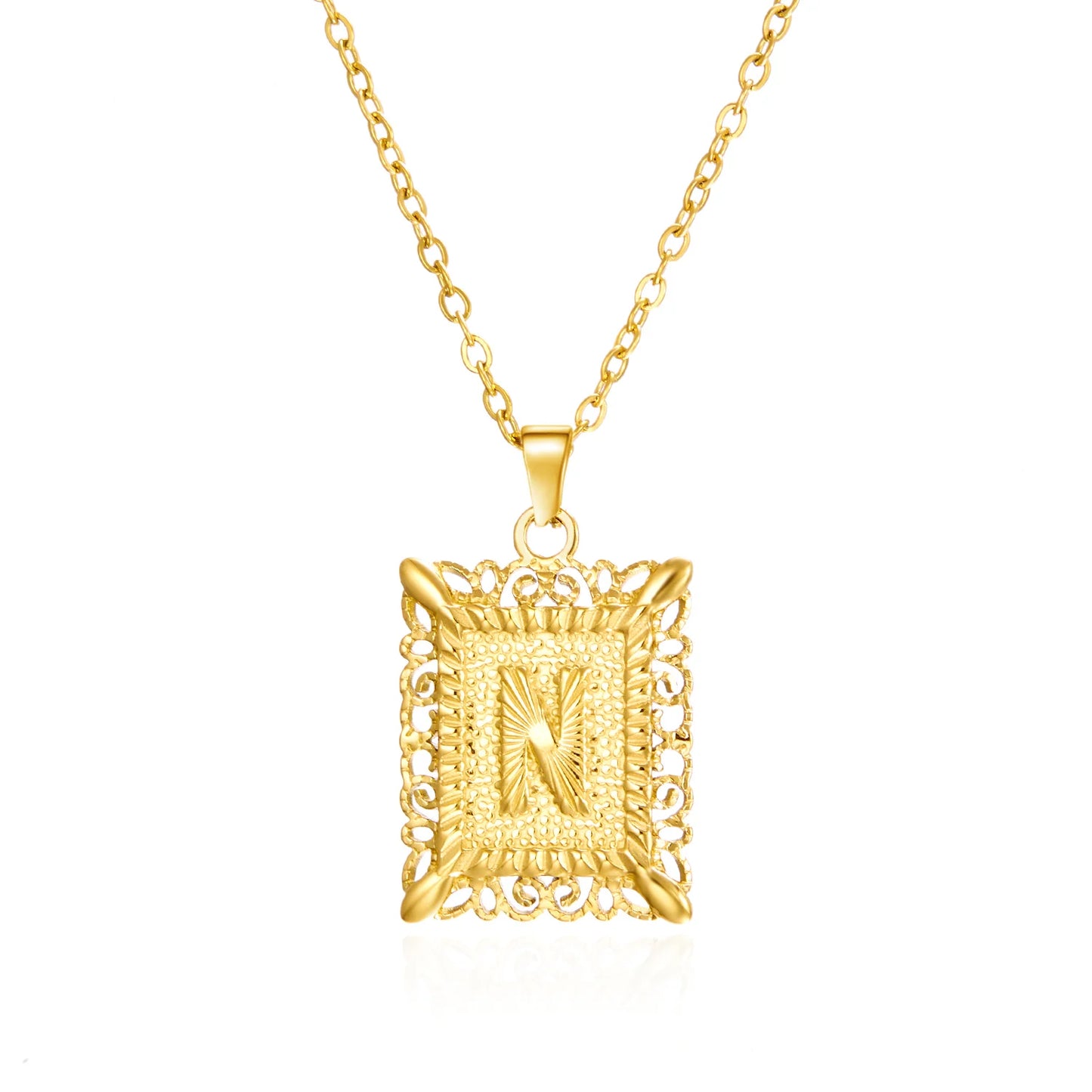 Gold Initial Letter Pendant Necklace – Stainless Steel Couple Jewelry