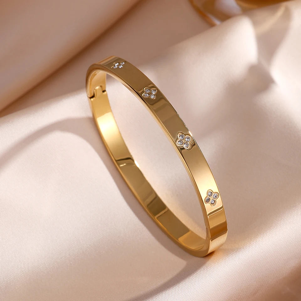 Sparkling Zirconia Stackable Bangle Set – Non-Fading Stainless Steel Bracelets for Women