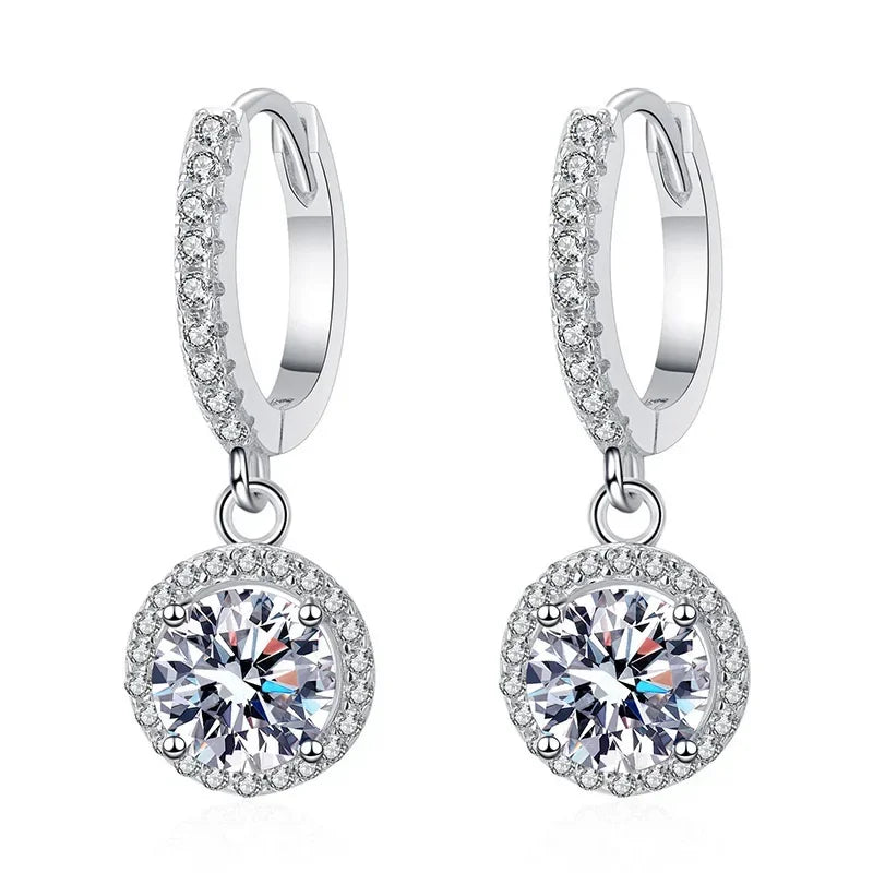 925 Sterling Silver 1 Carat Moissanite Round Earrings – Luxury Evening Style