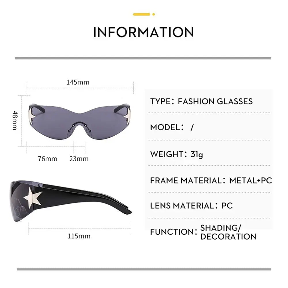 Y2K Rimless Punk Sunglasses — Wrap Around Goggle Shades for Women & Men