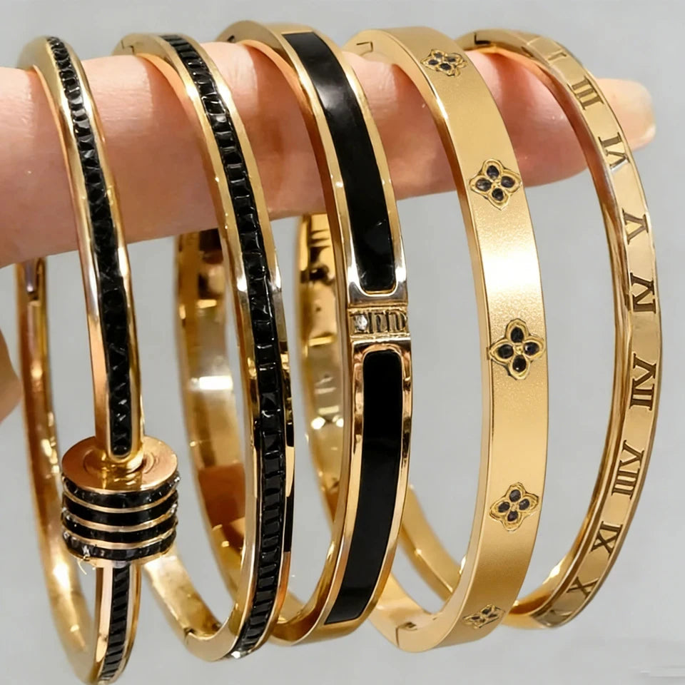 Sparkling Zirconia Stackable Bangle Set – Non-Fading Stainless Steel Bracelets for Women