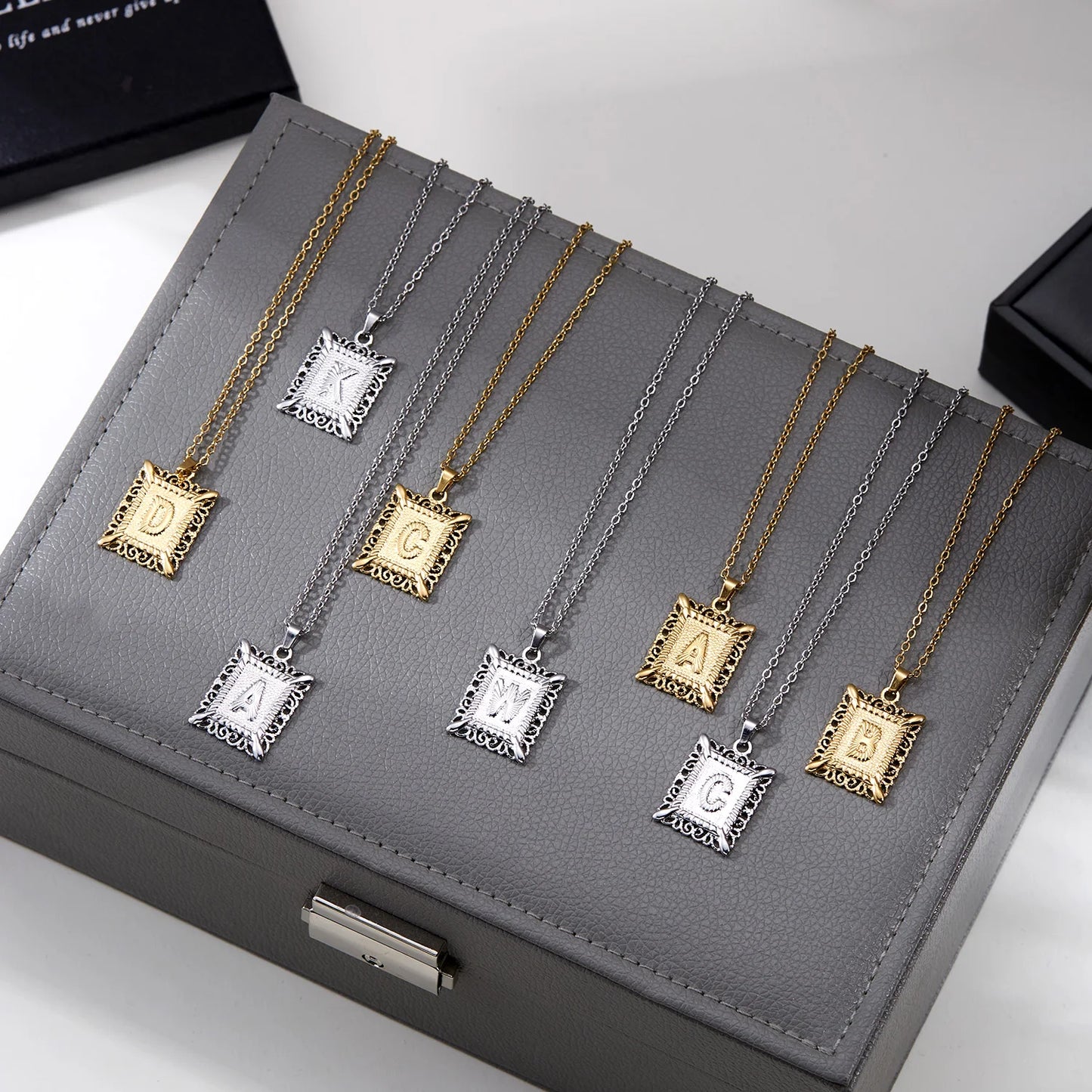 Gold Initial Letter Pendant Necklace – Stainless Steel Couple Jewelry