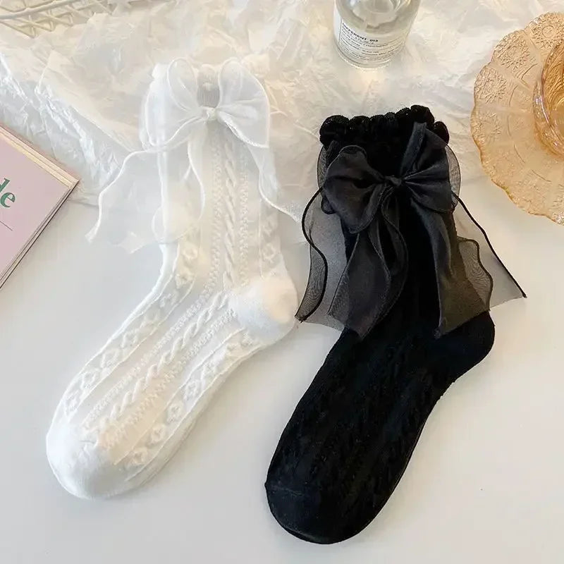 Kawaii Lace & Bow Ruffle Socks — Women's Cotton Stockings (6 Styles)