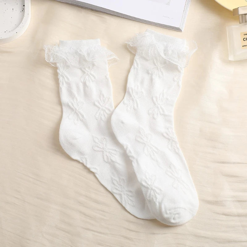 Kawaii Lace & Bow Ruffle Socks — Women's Cotton Stockings (6 Styles)
