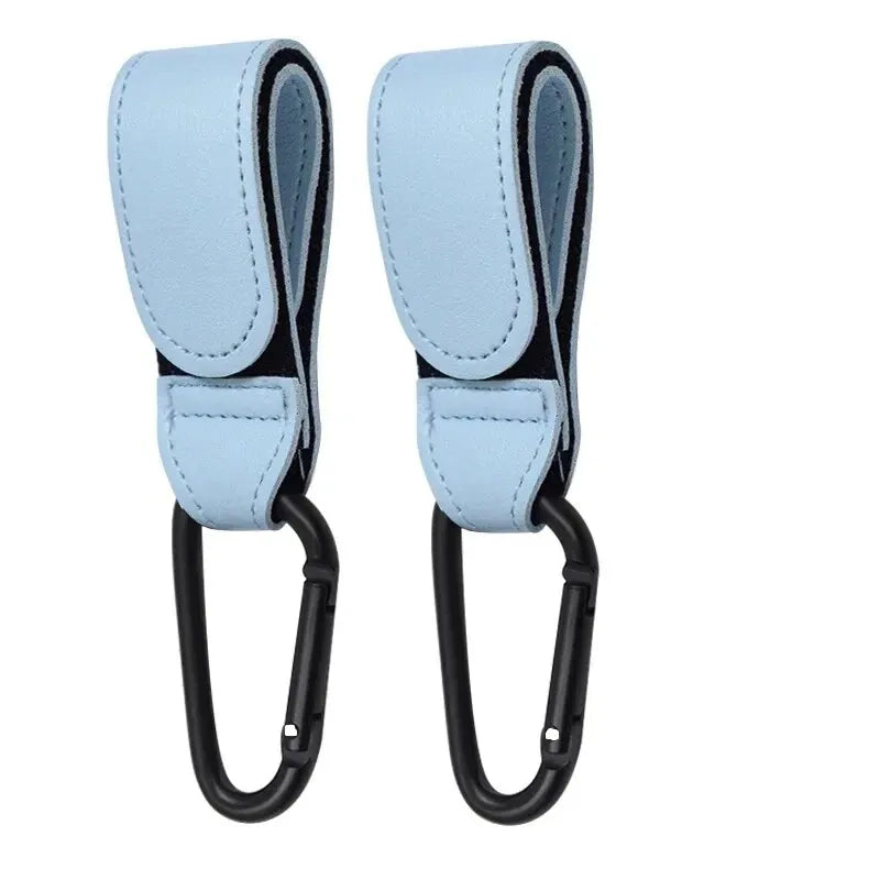 2-Pack PU Leather Stroller Hooks – Adjustable Pram & Diaper Bag Hanger
