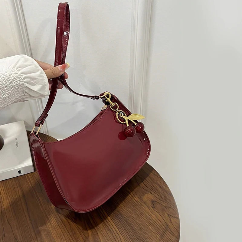 Women's PU Leather Handbag — Cherry Pendant Shoulder Bag (3 Colors)