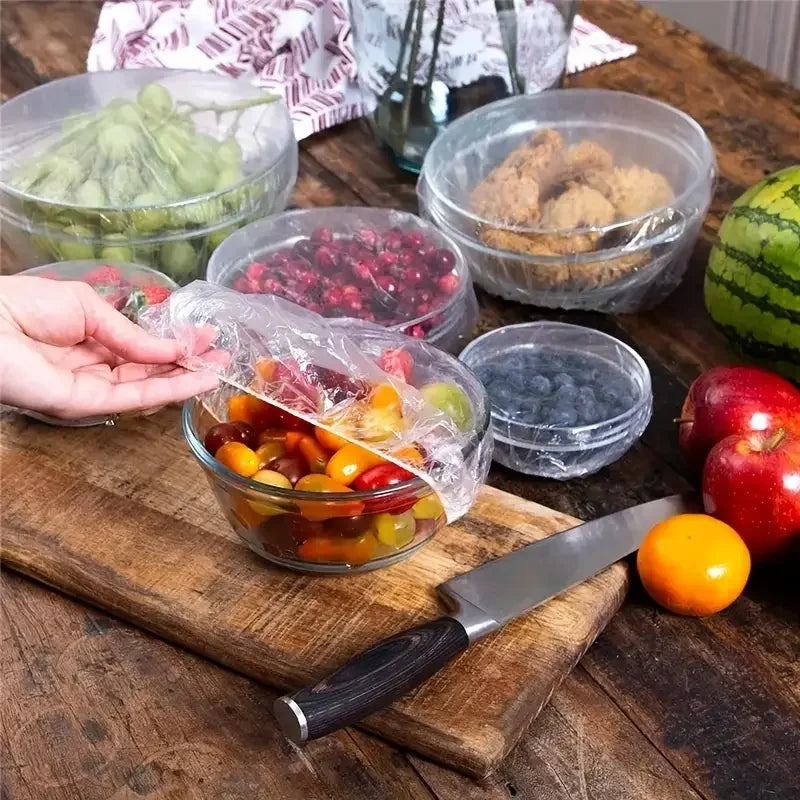 100pcs Disposable Food Cover – Saran Wrap Bowl Covers | Food Grade Fresh-Keeping Plastic Bags