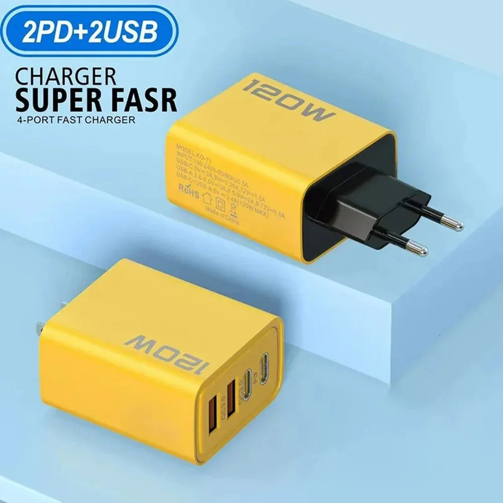 4-Port USB-C Fast Charger 120W – Quick Charge 3.0 for iPhone, Samsung & More