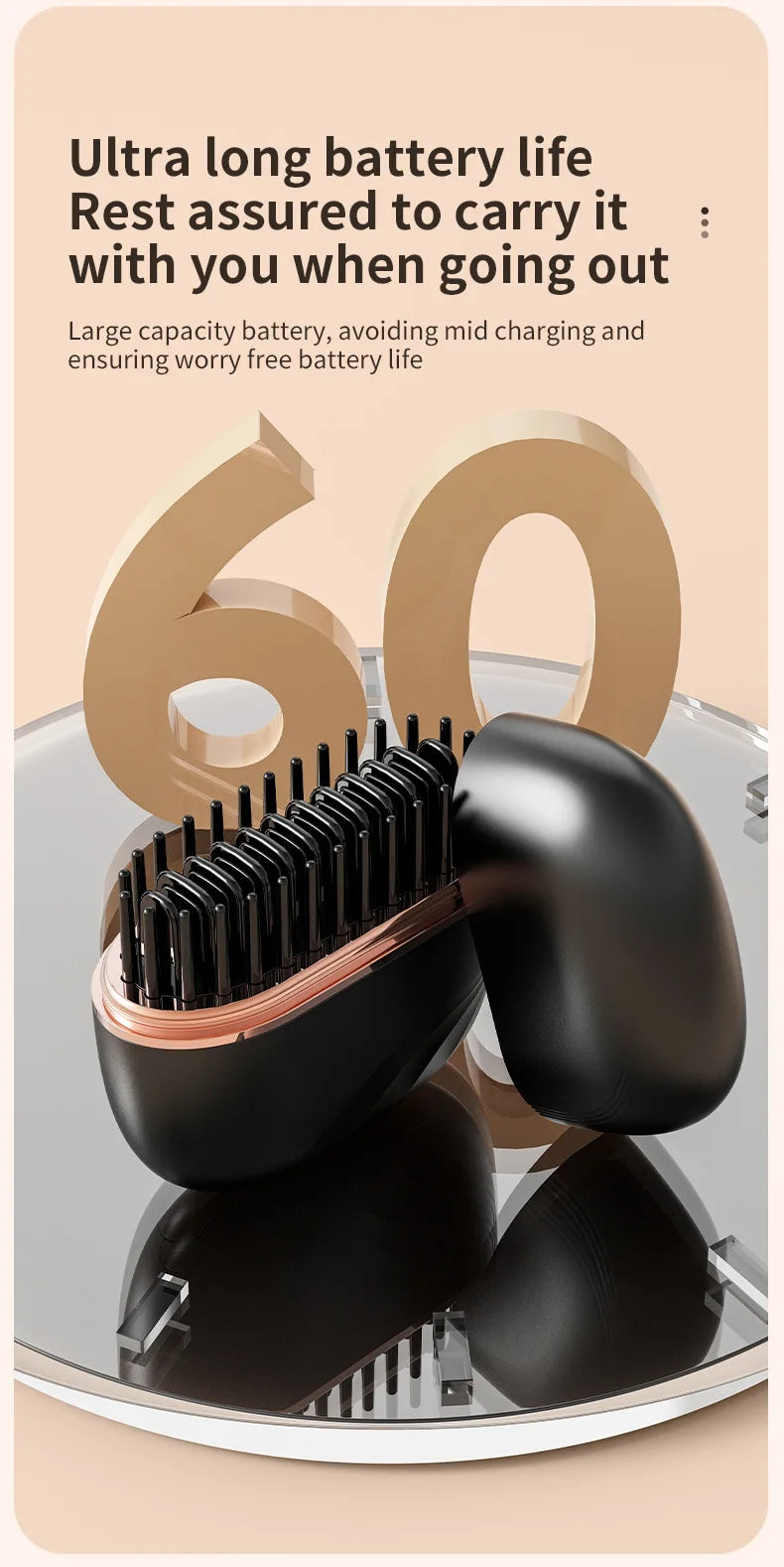 Cordless Mini Hair Straightener Brush – USB Rechargeable, Anti-Scald, Wet & Dry Use