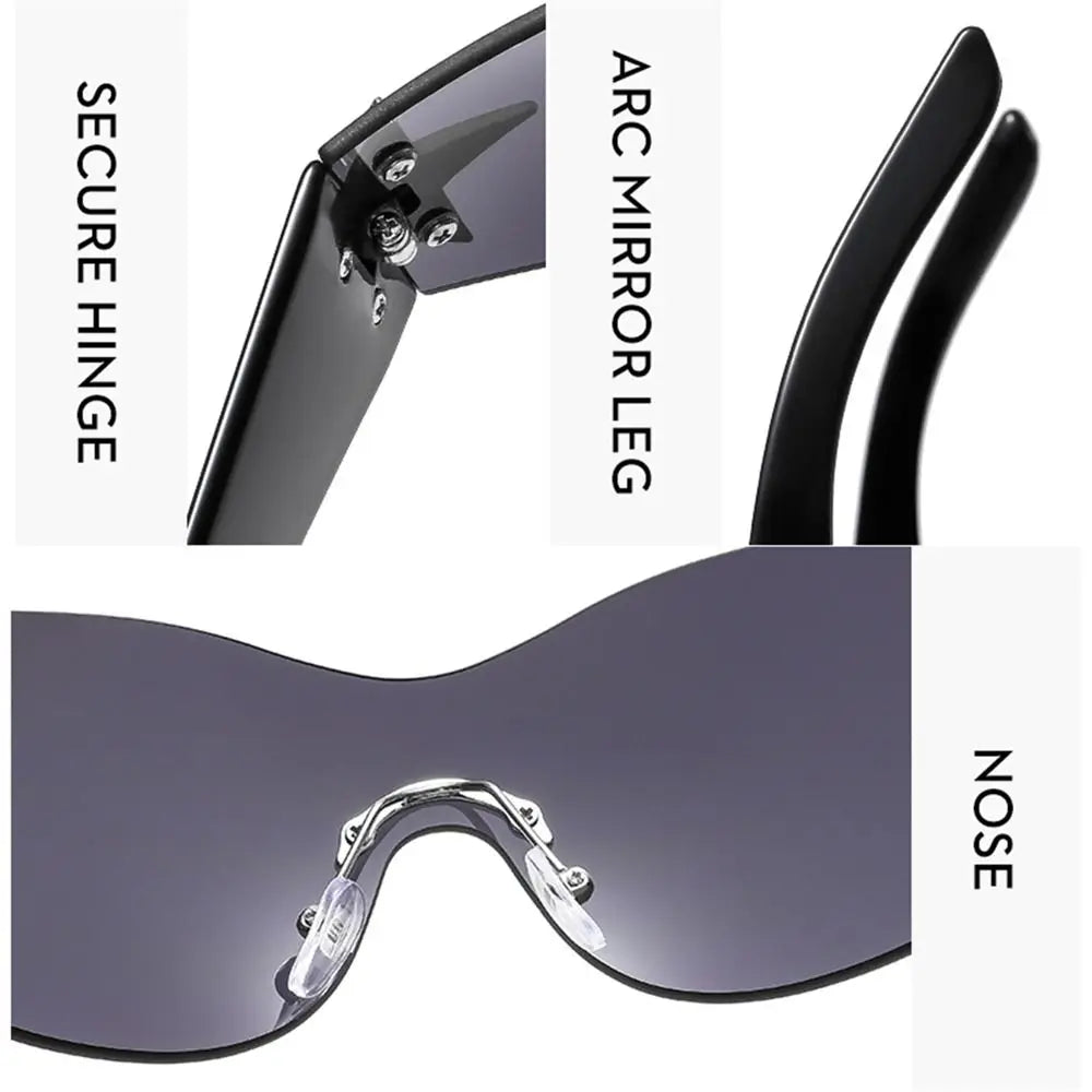 Y2K Rimless Punk Sunglasses — Wrap Around Goggle Shades for Women & Men
