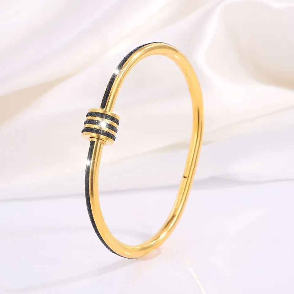 Sparkling Zirconia Stackable Bangle Set – Non-Fading Stainless Steel Bracelets for Women