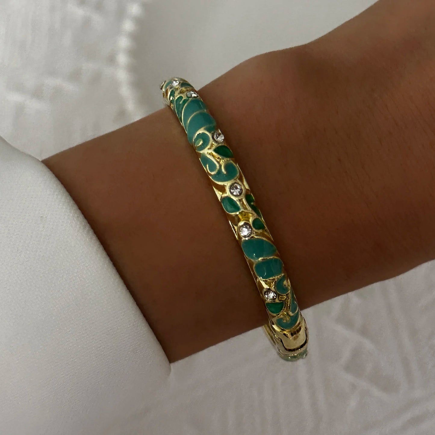 Enamel Flower Bracelet for Women | Retro Gold Plated Evil Eye Zircon Bangle