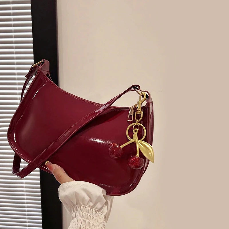 Women's PU Leather Handbag — Cherry Pendant Shoulder Bag (3 Colors)