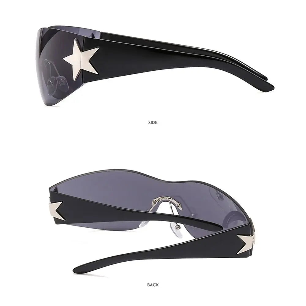 Y2K Rimless Punk Sunglasses — Wrap Around Goggle Shades for Women & Men
