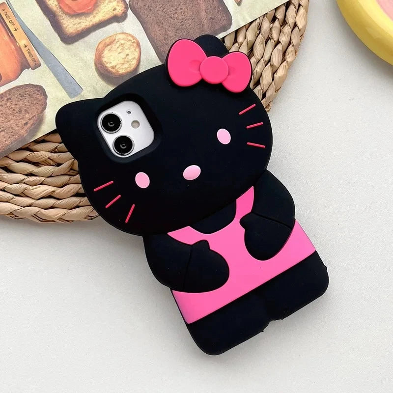 Sanrio Hello Kitty 3D Bow Phone Case – Cute Y2K Silicone Cover for iPhone 11–17 Pro Max