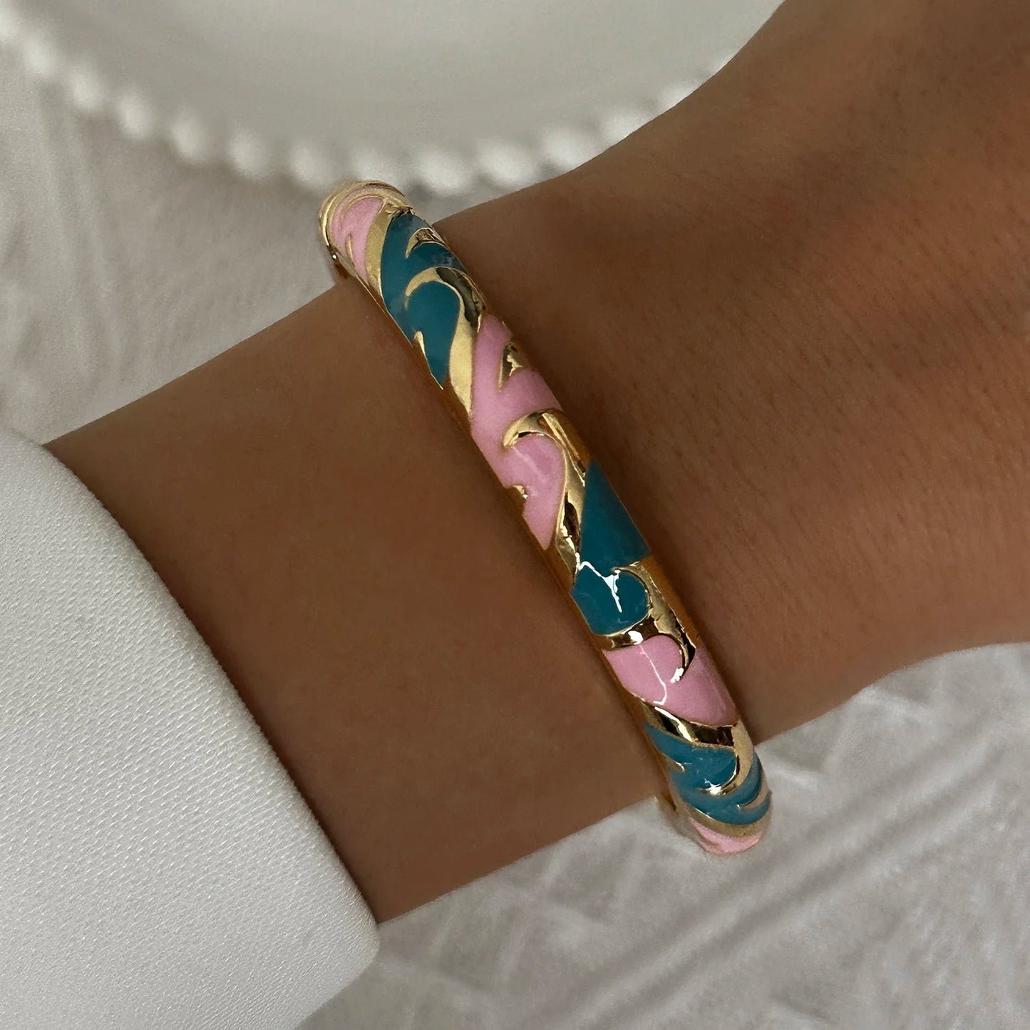 Enamel Flower Bracelet for Women | Retro Gold Plated Evil Eye Zircon Bangle
