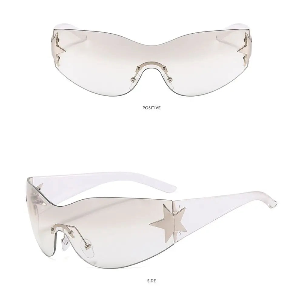 Y2K Rimless Punk Sunglasses — Wrap Around Goggle Shades for Women & Men