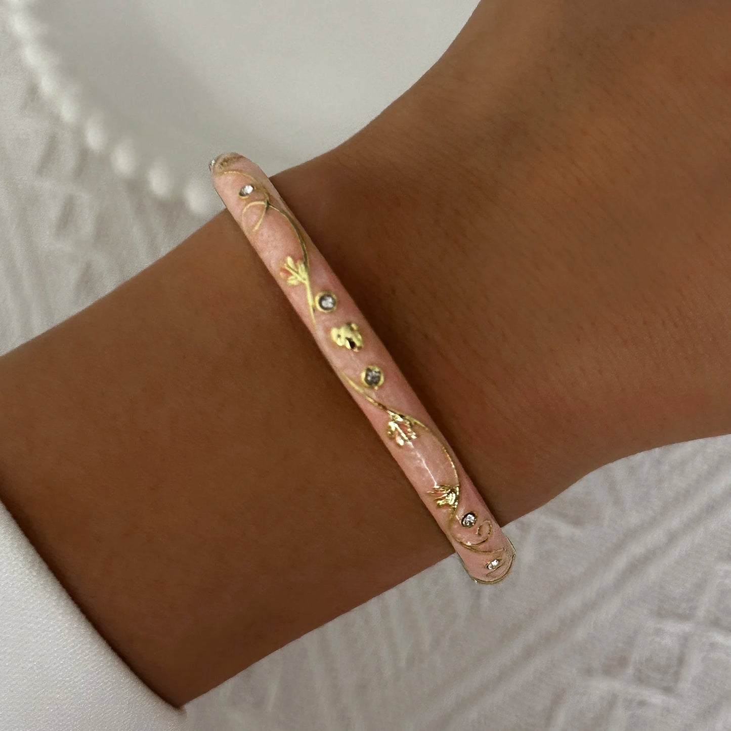 Enamel Flower Bracelet for Women | Retro Gold Plated Evil Eye Zircon Bangle
