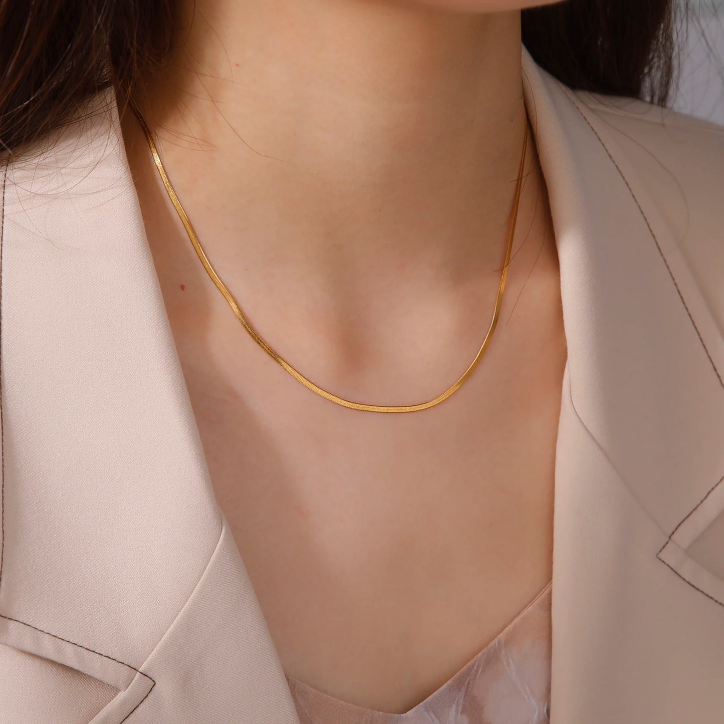 Stainless Steel Snake Chain Necklace | Gold & Silver Herringbone Choker for Women & Men