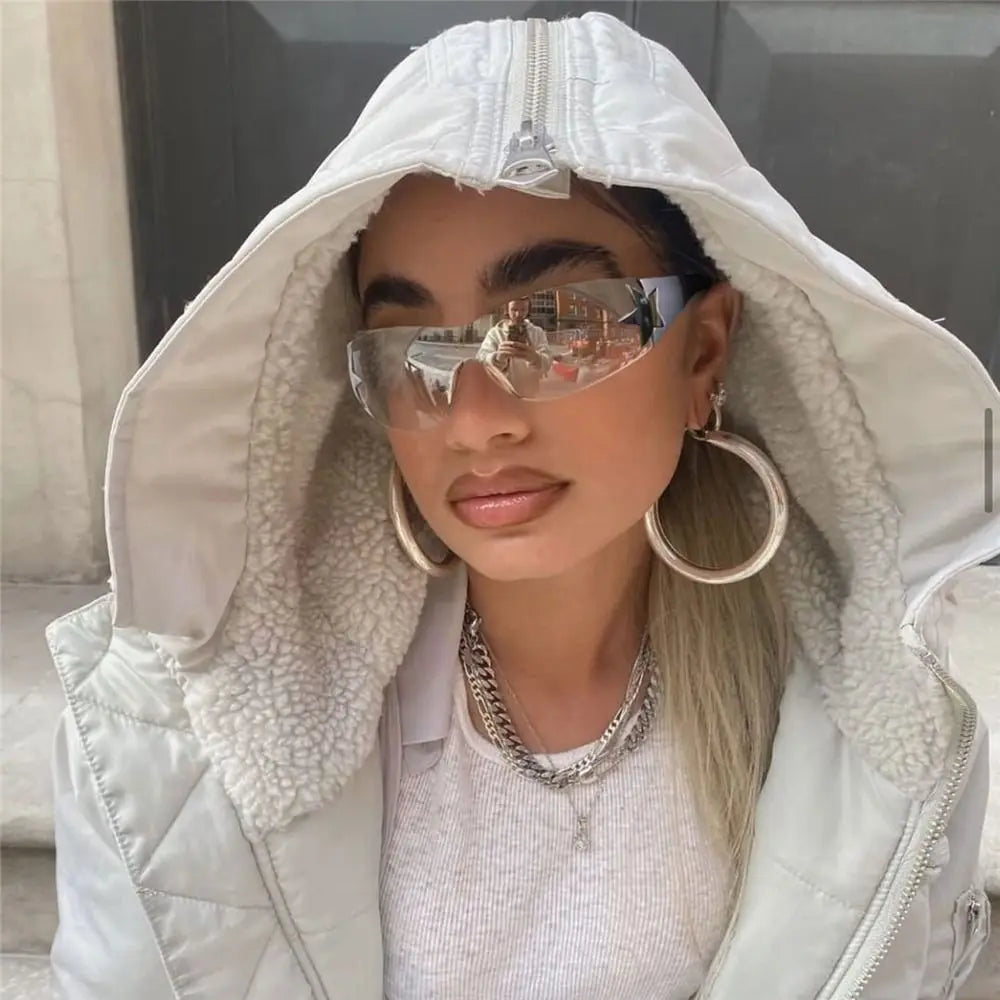 Y2K Rimless Punk Sunglasses — Wrap Around Goggle Shades for Women & Men