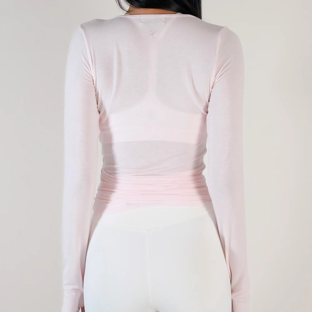Women's Ballet Wrap Crop Top | Long Sleeve V-Neck Y2K Workout Tee with Thumb Holes