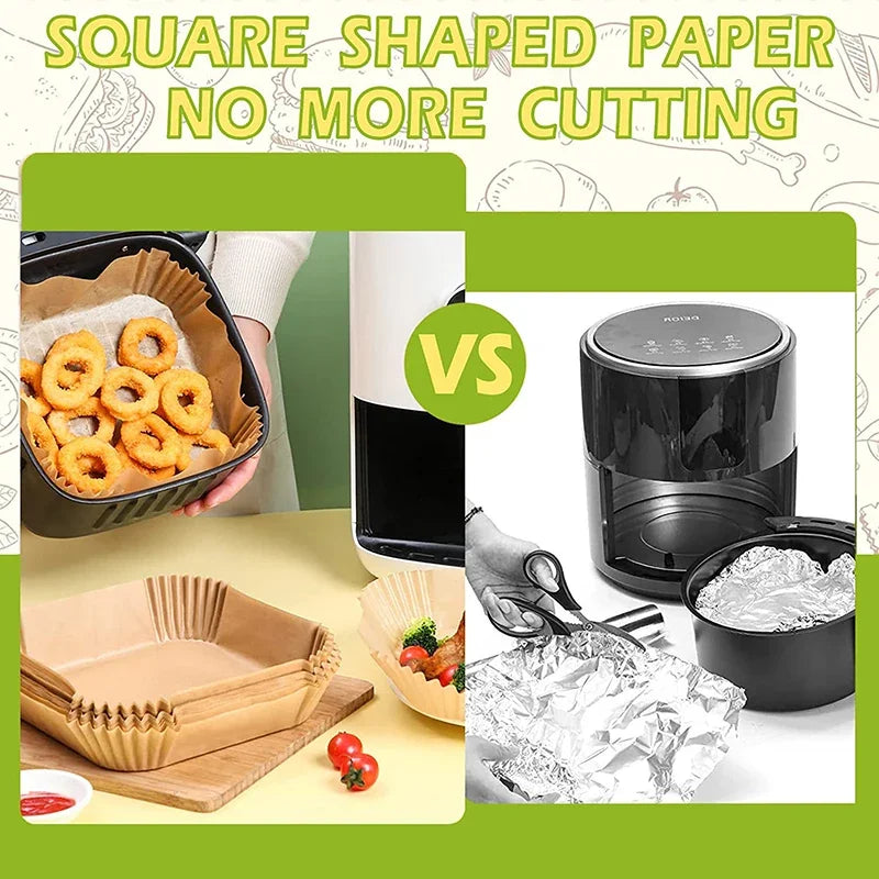 Air Fryer Disposable Paper Liners – Square & Round Non-Stick Baking Parchment Mats