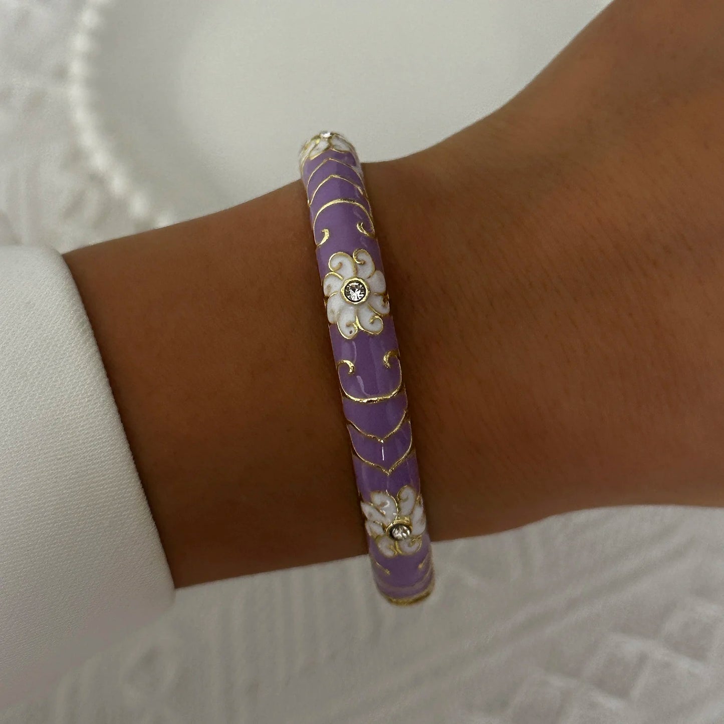 Enamel Flower Bracelet for Women | Retro Gold Plated Evil Eye Zircon Bangle