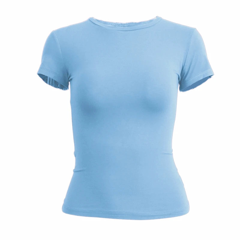 Women's Y2K Slim Fit T-Shirt – Short Sleeve Knit Tee (XS–XL)