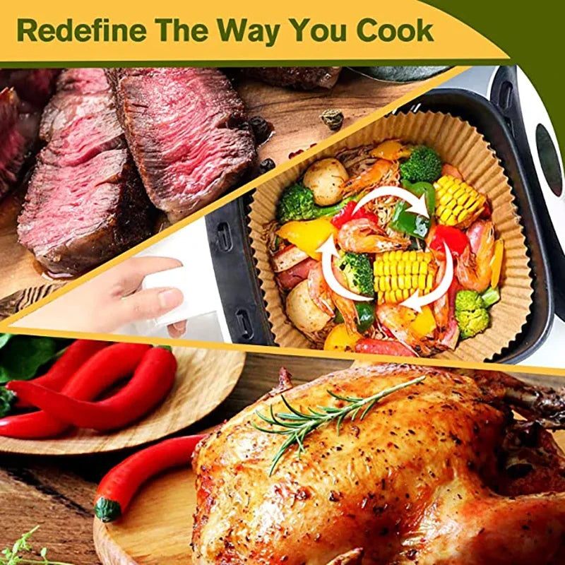 Air Fryer Disposable Paper Liners – Square & Round Non-Stick Baking Parchment Mats